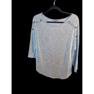 Gyft Black & White Striped Top Soft Rayon- Size M